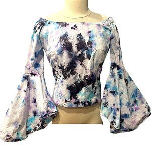 Petersyn Revolve Tie Dye Bell Sleeve Crop Top Off Shoulder Harlan Blouse Large